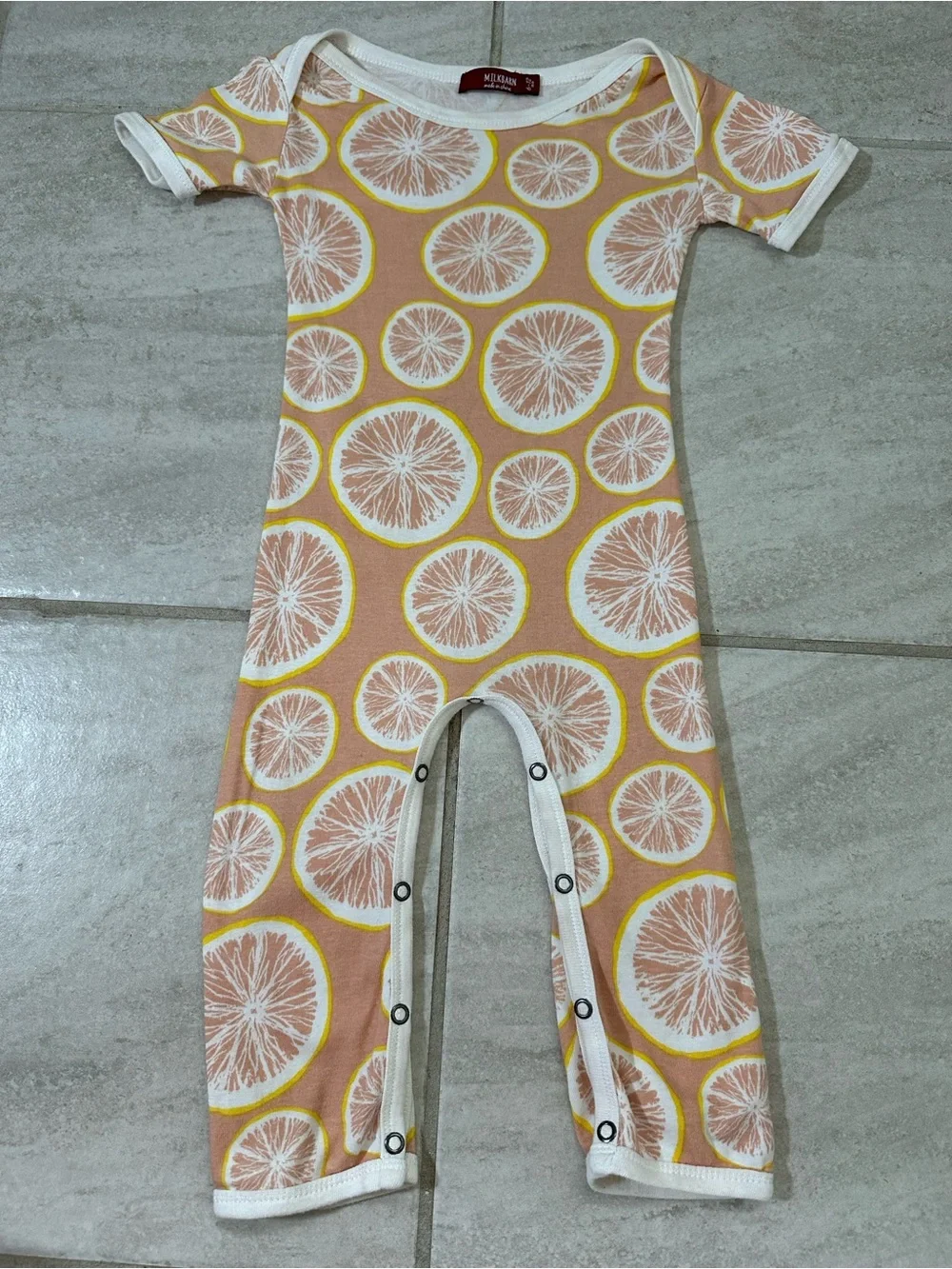 milkbarn Grapefruit Citrus Baby Organic Cotton Bodysuit Size 6-12 Mo